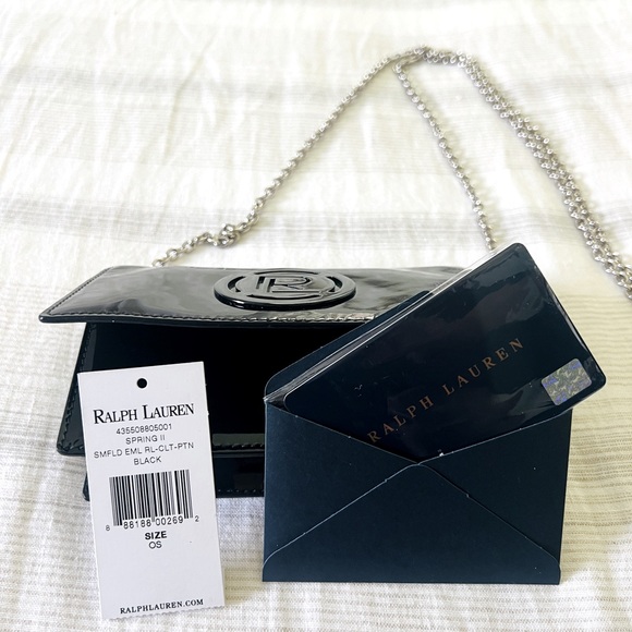 Ralph Lauren collection black patent leather small purse with silver chain - Picture 4 of 16